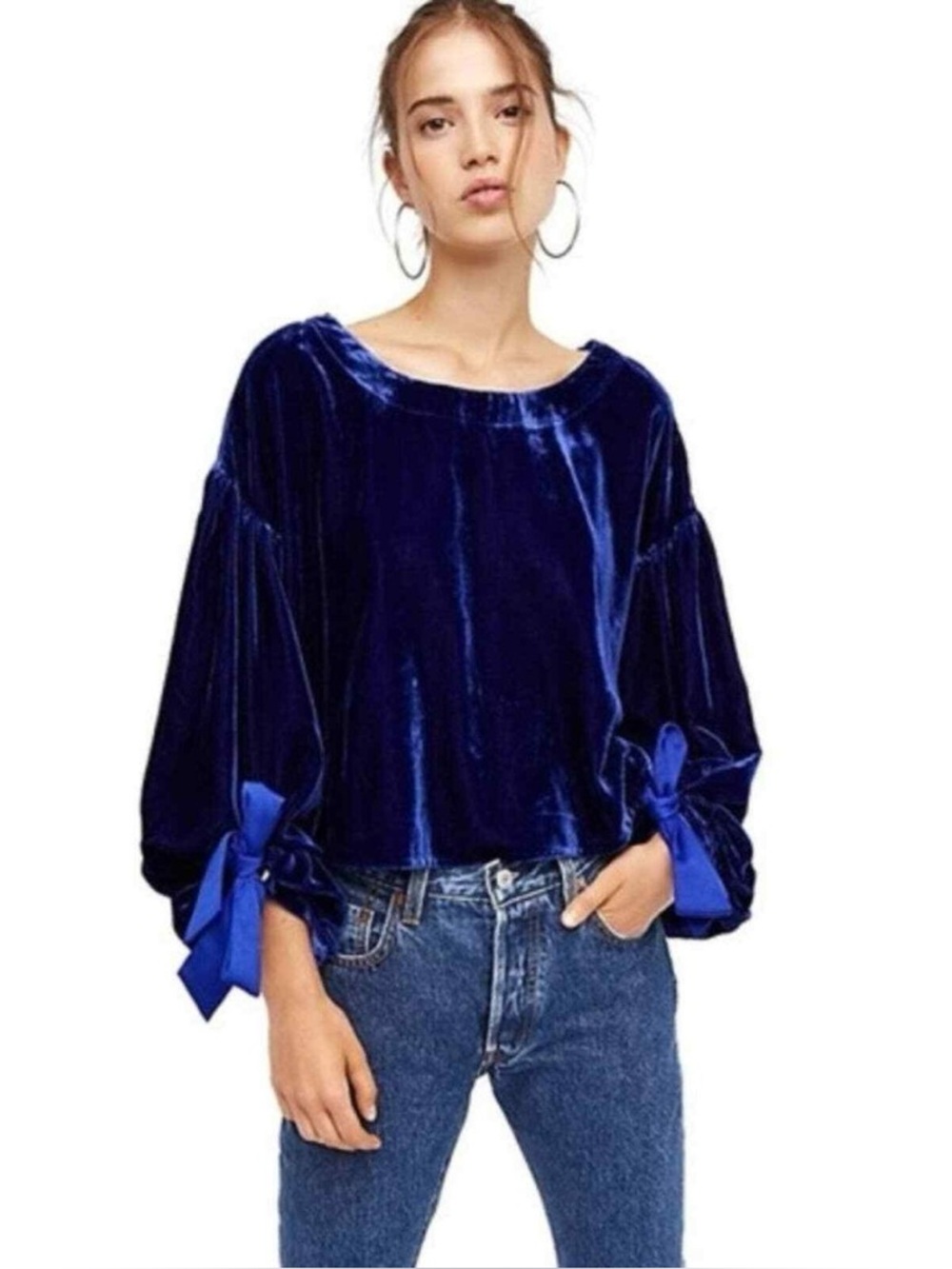 NWT Free People Gimme Some Lovin’ Blue Velvet Top